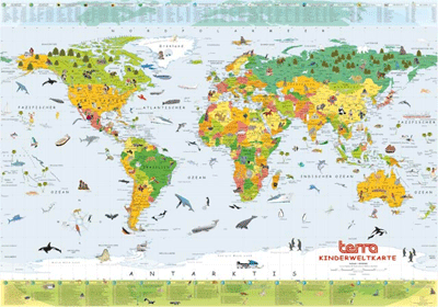 World Physical  on Map Of World Columbus Verlag Children S Illustrated Map Of The World