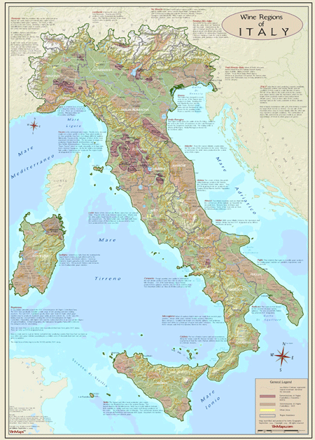 italy map. Wine regions of Italy map
